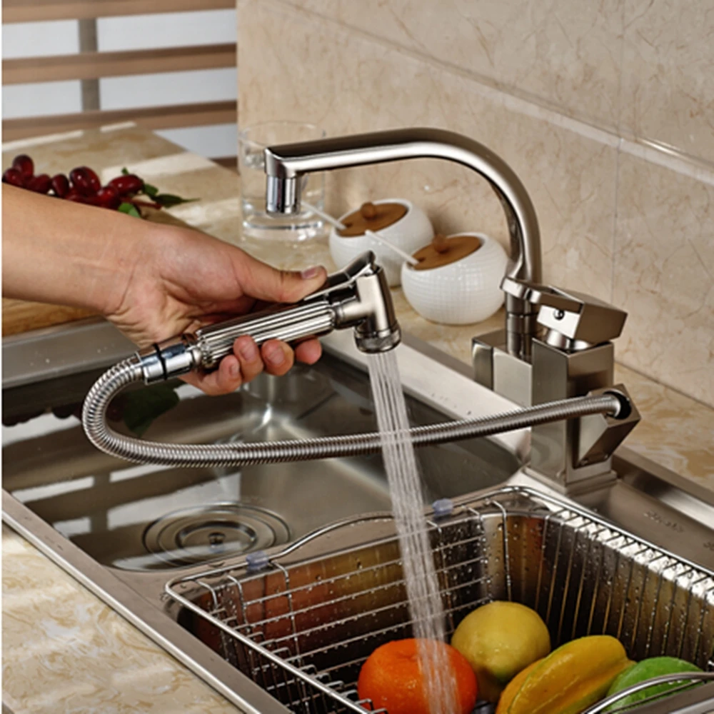 Светодиодный меняющийся кухонный кран из матового никеля на бортике сосуд