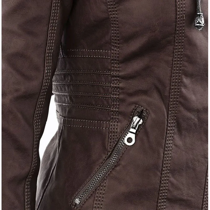 hooded leather Jacket women Gothic faux PU Jacket coat fashion Moto faux leather PU Coat female Plus size 7XL chaqueta muje