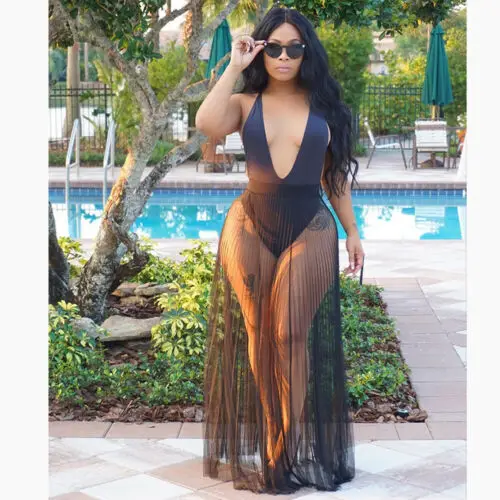 Женское бикини накидка купальник прозрачная пляжная макси юбка с запахом саронг