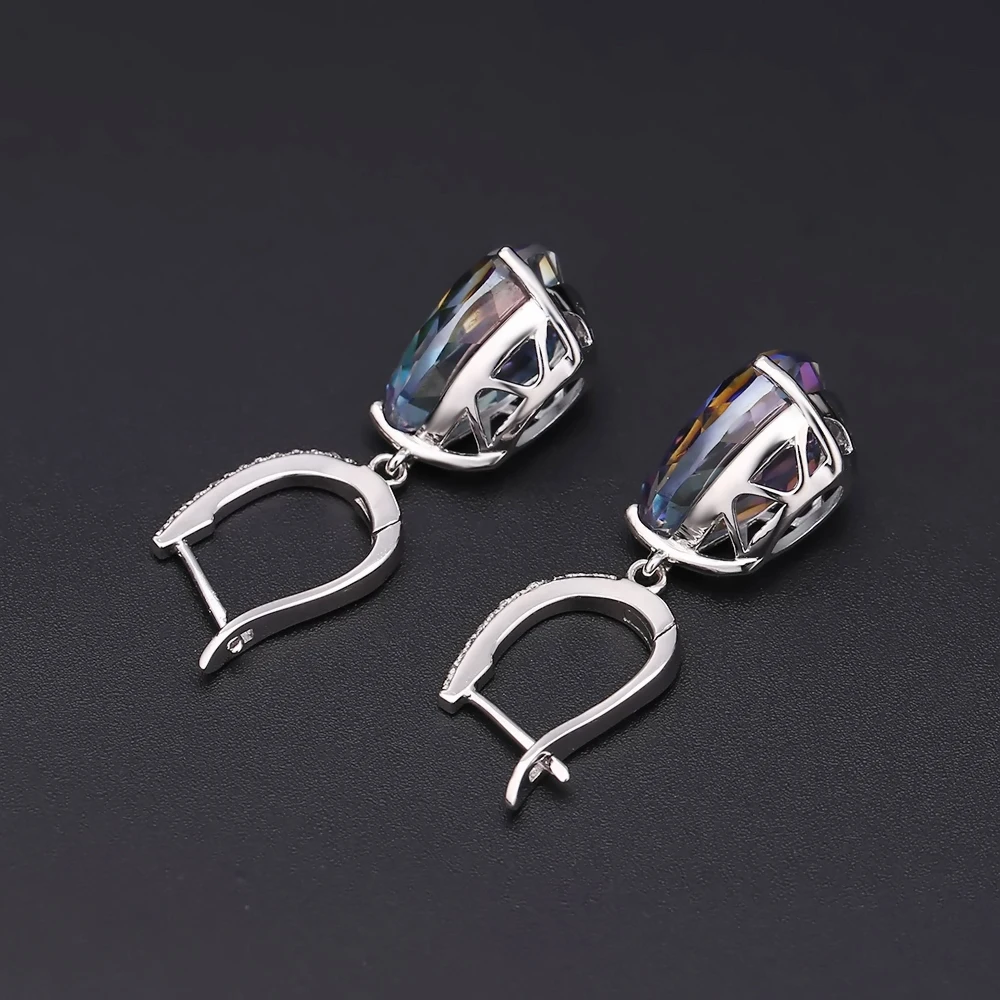 GEM'S балет 10.44Ct натуральный Радужный мистический кварцевый камень серьги 925 пробы серебро Висячие для женщин ювелирные украшения