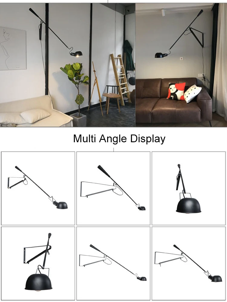 European Art Decor LED Wall Mounted Bedside Light White Black Adjustable Long Arm Wall Lamp With Switch and EU/US Plug In