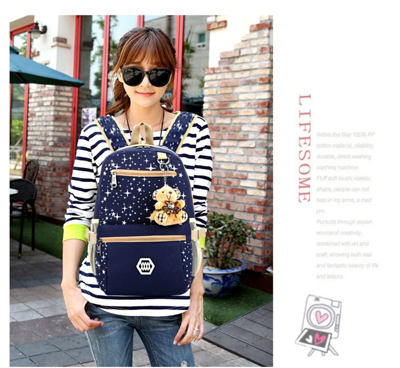 Женские холщовые рюкзаки с медведем 3 шт./компл. школьные школьная сумка для