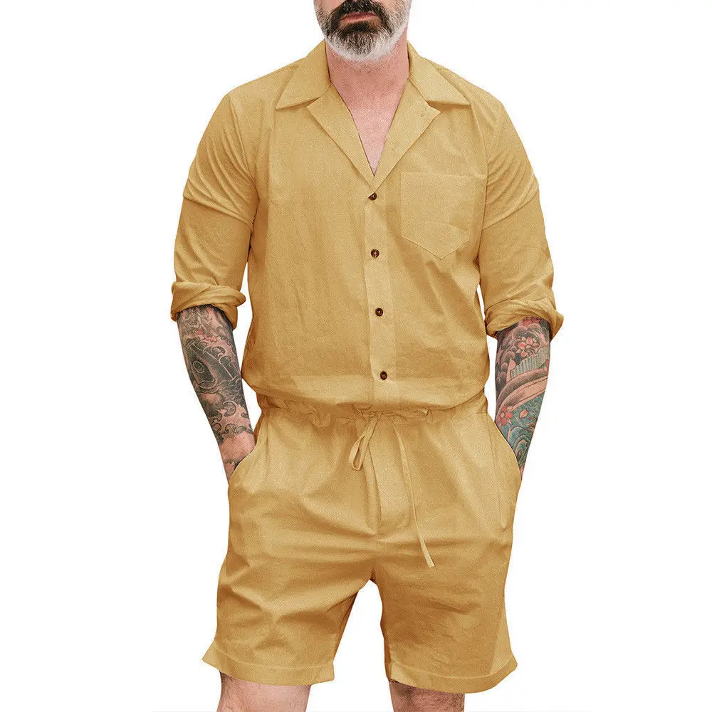 

Men's Short One Piece Jumpsuit Romper Sleeve Street Casual Cargo Short Pants Jumpsuit Overalls Plus Size
