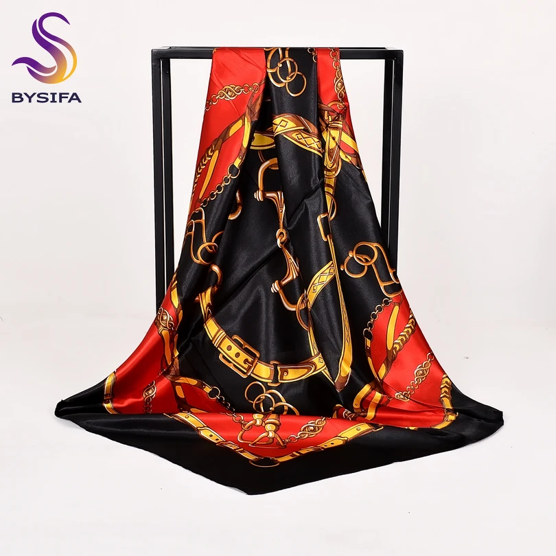 [BYSIFA] 2018 новый бренд Роскошный шелковый шарф шаль Женская мода Черный Хаки