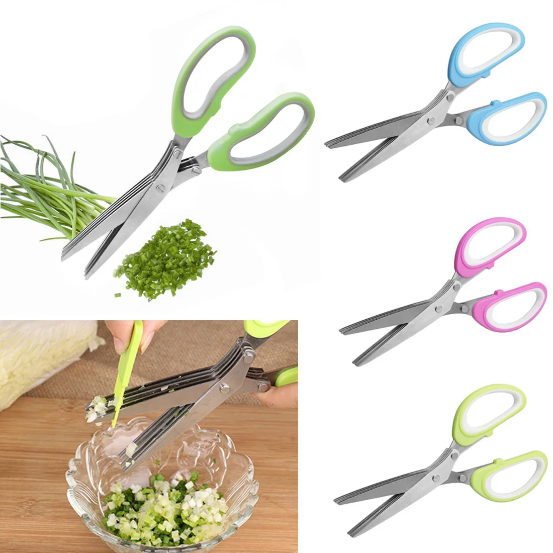 Фарш Basil Rosemary, кухонные ножницы, 19,5 см, 5 слоев, измельченный, нарезанный, для резки скальльона, трав, сливер, специи, инструмент для приготовления пищи