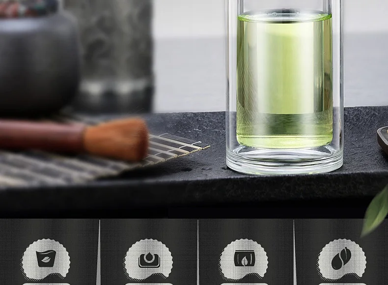 Double Wall Glass Tea Infuser Bottle For Water Cup With Stainless Steel Filter Lid Separation Car Tumbler Gift Tour Drinkware