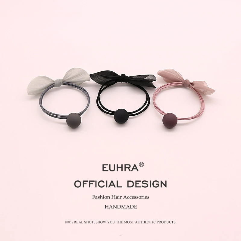 EUHRA, 3 цвета, эластичные резинки для волос, бант, Розочка, матовые шифоновые шарики, эластичная повязка для волос для женщин и девочек, детская резинка