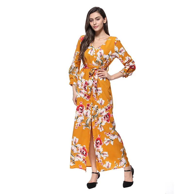 2019 Модное шифоновое платье с разрезом женское сексуальное v образным вырезом и