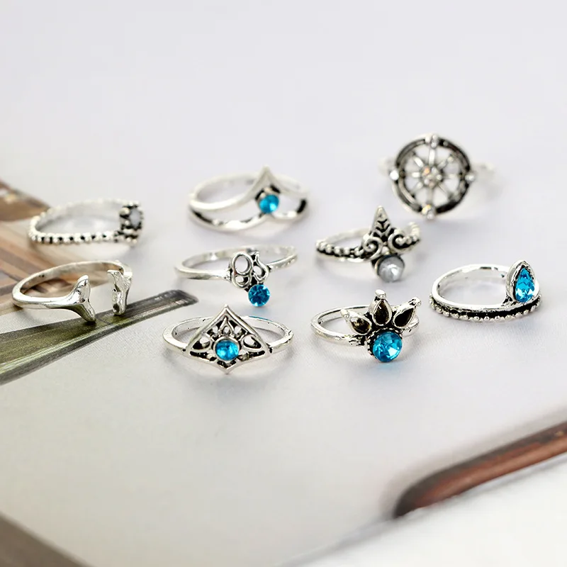 Новинка набор колец с искусственными камнями кольца для костяшек руля резных