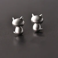 daisies 1 pair real pure 925 sterling silver jewelry fashion cute tiny cat stud earrings gift for school girls kids lady