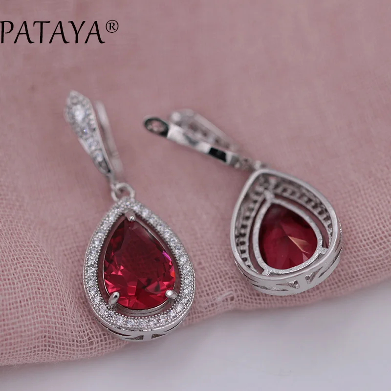 PATAYA настоящий комплект ювелирных изделий из белого золота AAA зеленый капли воды натуральный циркон серьги кольцо набор для женщин Романтическая Свадебная вечеринка ювелирные изделия