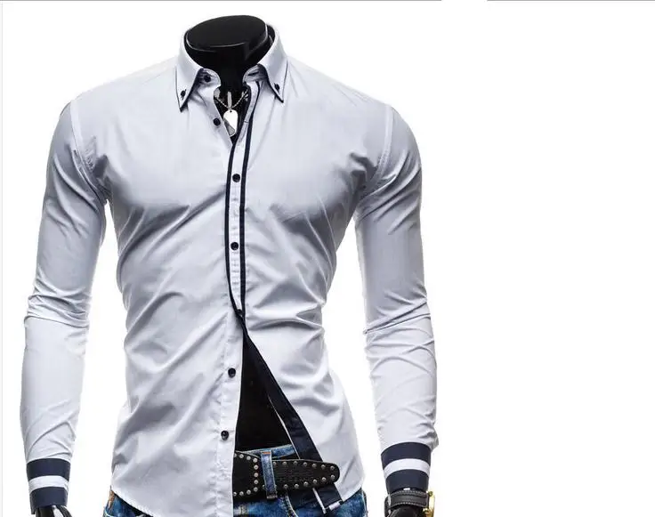 

European And American Fashion Casual Shirt Men Shirts Of England Wild Personality Hit The Color long-sleeved Shirt Placket