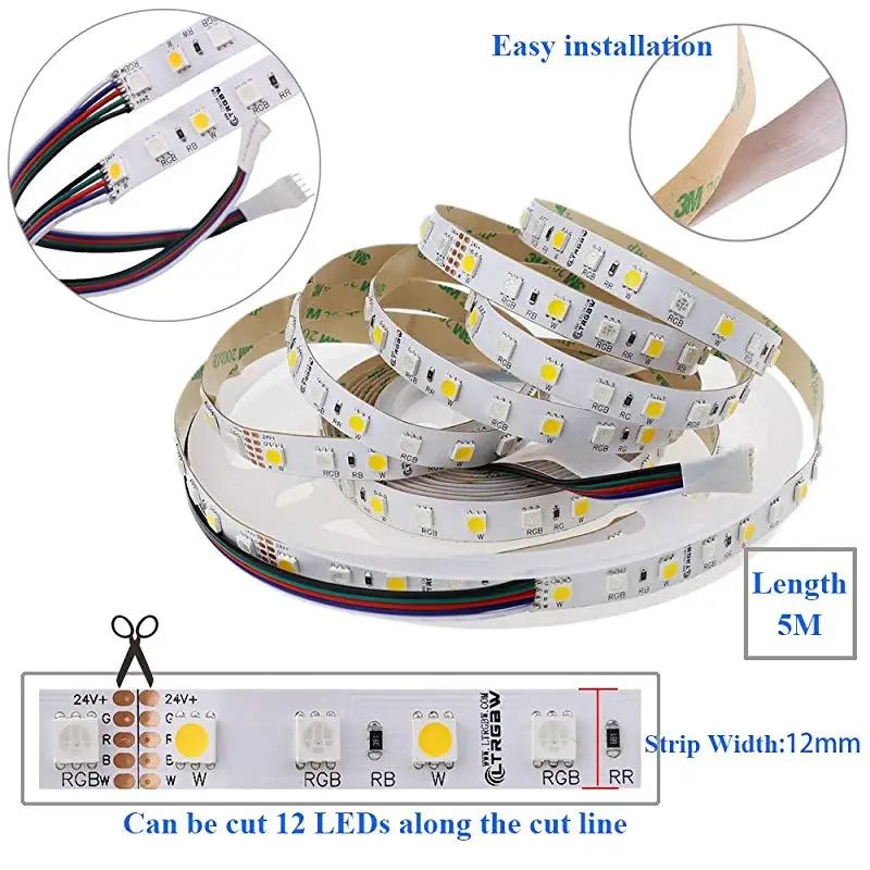 WASEDA 5050 SMD 24В не Водонепроницаемая RGBWW Светодиодная лента освещение 5 м 360