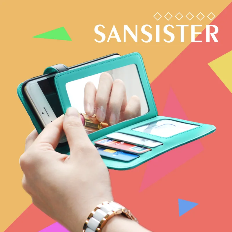 Металлический бумажник на кнопке чехлы для iphone 6s plus косметическое зеркало чехол