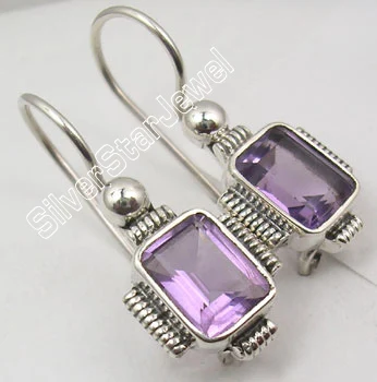 Chanti International Silver квадратный цитрины камень ручной Длинные висячие серьги 2,7 см новые - Окраска металла: AMETHYST