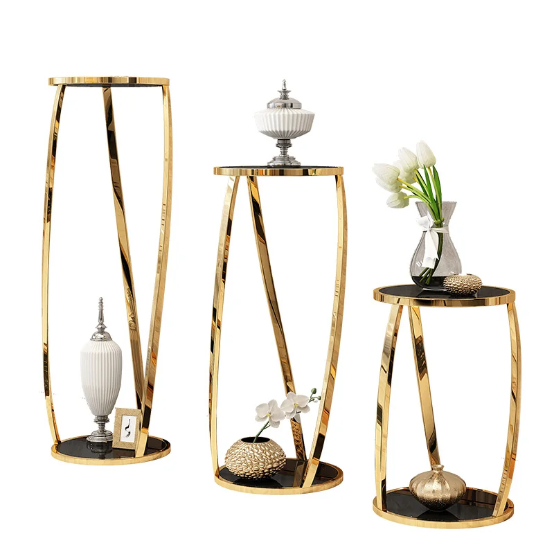 

Light Luxury Living Room Floor Rosegold Stainless Steel Flower Stand Simple Postmodity Storage Jewelry Flower Pot Rack