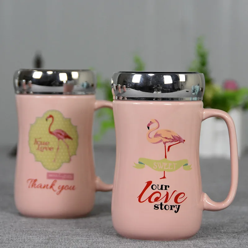 Joyclad новые милые розовые Фламинго Керамика стакана воды с крышкой Кофе Чай кружка