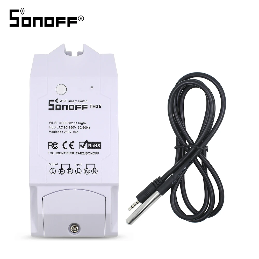 TH16 and DS18B20 Sonoff TH10 TH16 wifi переключатель DS18B20 Водонепроницаемый датчик температуры wifi Пульт дистанционного управления для Модуль Автоматизации умного дома 10A 16A - Комплект: TH16 and DS18B20