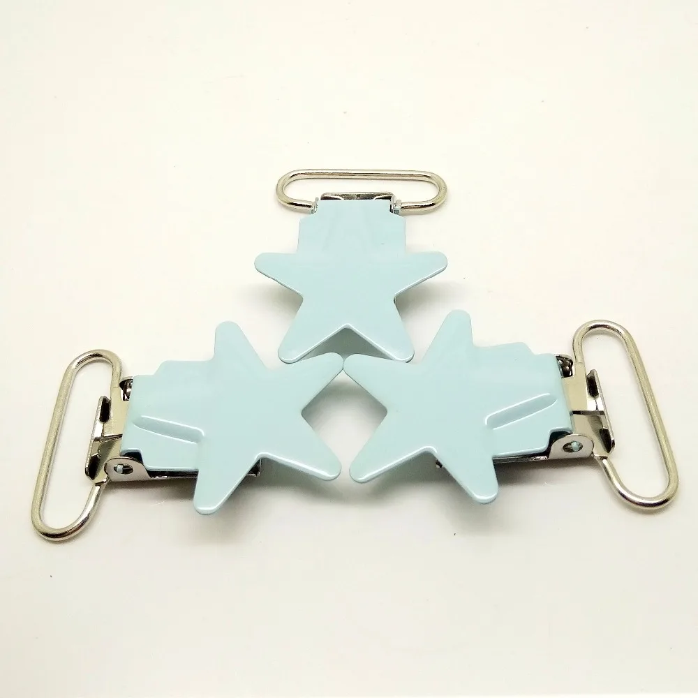 

Baby blue star suspender clips 20pcs pacifier clips metal enamel suspender clips