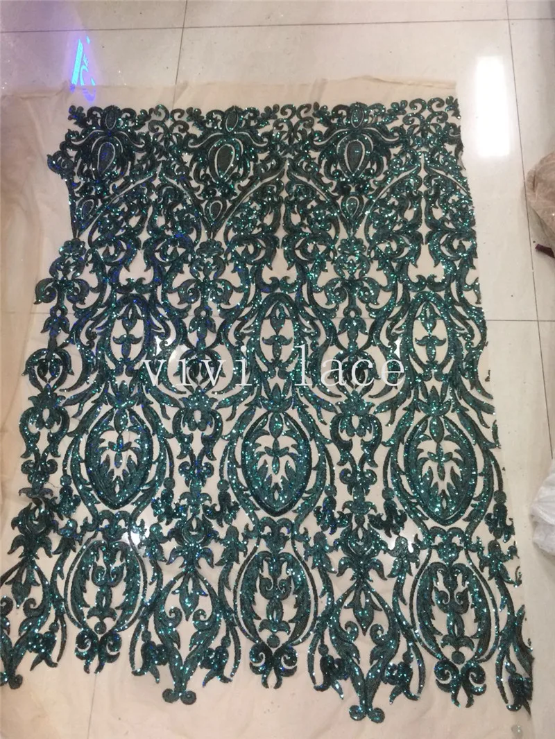 

stock 5yards CL019 dark green sequin paillette embroidery floral african lace fabric for party/sawing/bridal wedding dress