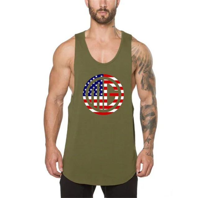 Summer men's bodybuilding fitness running vest cotton round neck sleeveless T-shirt moisture wicking quick-drying printing | Спорт и