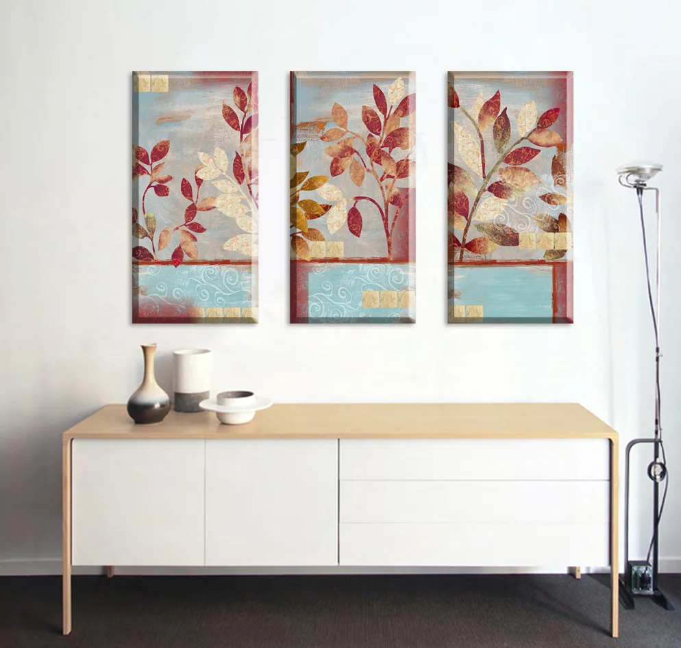 3 предмета дешевые в американском стиле абстрактные красные листья холст