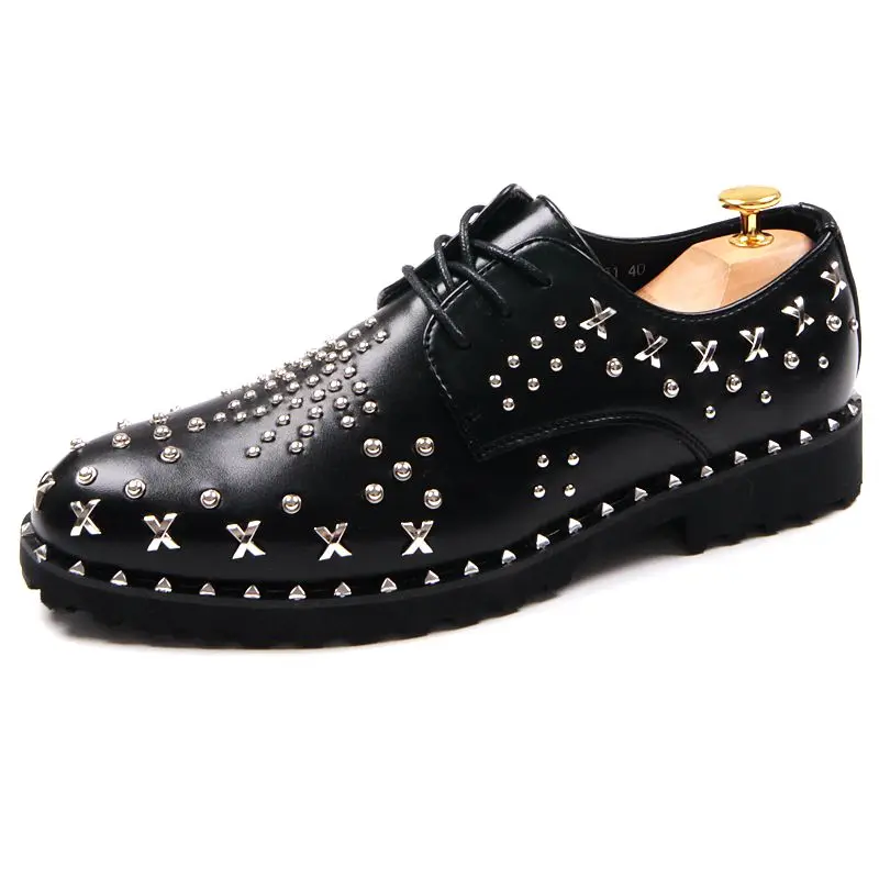 

CuddlyIIPanda 2019 Men Fashion Punk Sneakers Spring Summer Autumn Rivets Dress Shoes Men Derby Fashion Wedding Character Shoes