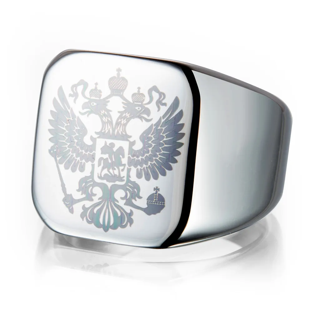 Кольцо из нержавеющей стали 316L с эмблемой орла из Российской Федерации, квадратная печатка для мужчин, ювелирное изделие в стиле рок, модный подарок