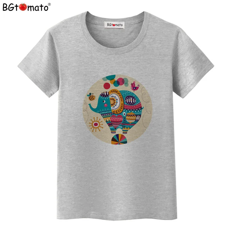 BGtomato T shirt Creative design art work tee Beautfiul colorful elephant kawaii clothes Original brand tshirt women | Женская одежда