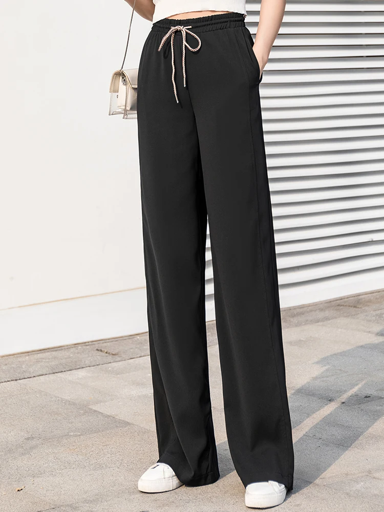 Черные брюки палаццо с высокой талией женские летние свободные спортивные штаны