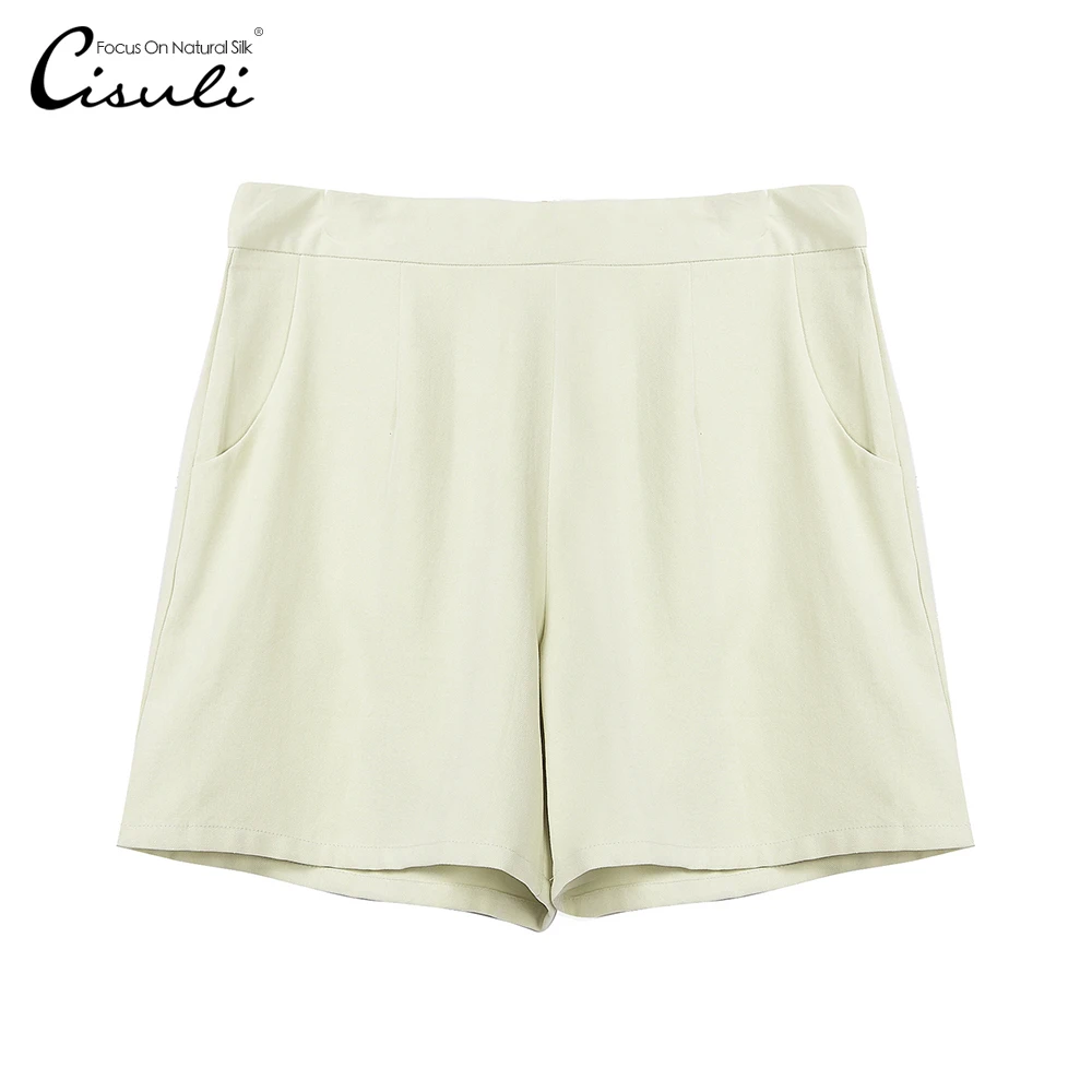

CISULI 100% SIlk Pants Women short Pants Summer Comfortable short feminino Pure Silk Fabric Cream Color XL/XXL Size