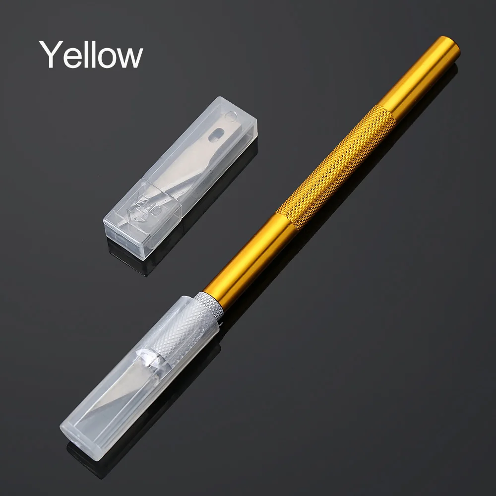 yellow 6 шт. металлическая ручка нескользящее лезвие нож скальпель резак выгравировать резьба кондитерский коврик режущая модель выпечки инструменты для тортов - Цвет: yellow