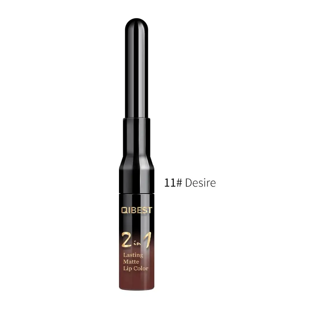 2 in 1 Double Head Liquid Matte Lipstick Lip Gloss& Lip Liner Waterproof Nude Lipstick Set Lipgloss Mate Lip stick Pen Makeup - Цвет: 11