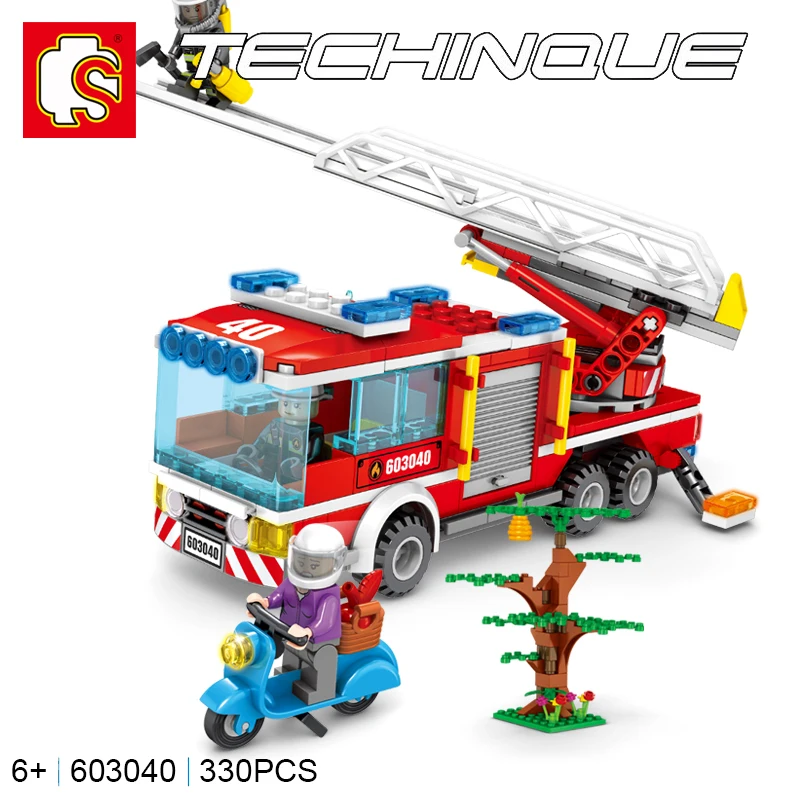 Sembo Technic 603040 пожарная лестница грузовиков пожарный цифры Legoing город автомобиль