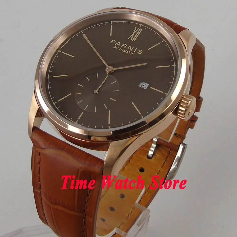

42mm Parnis golden case brown dial DATE small second 5ATM ST1731 Automatic movement men's watch wrist watch 957
