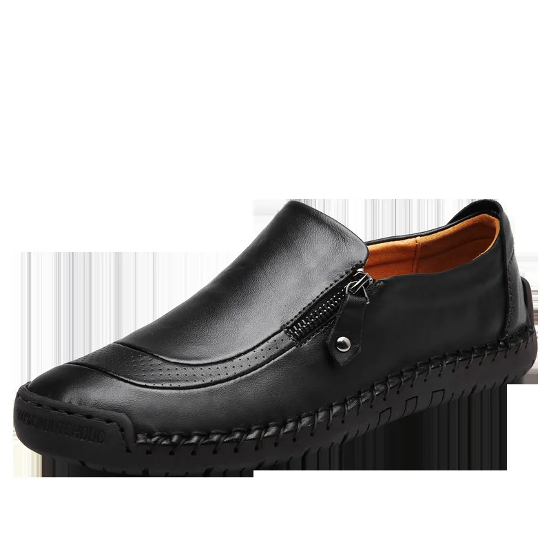 Туфли мужские из натуральной кожи дышащие лоферы плоская подошва повседневная