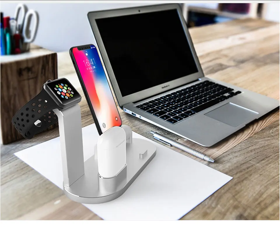 3 в 1 Беспроводные наушники сплав Подставка для зарядки для Apple Watch для AirPods зарядная станция быстрое зарядное устройство для iPhone X/8 8 plus
