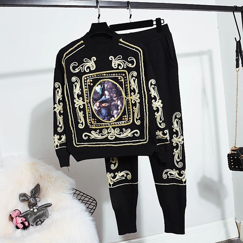 Женский осенний комплект из двух предметов белый топ с круглым вырезом и брюки