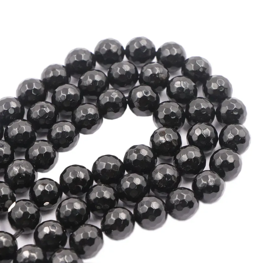 Бусины из натурального черного нефрита граненые круглые бусины россыпью