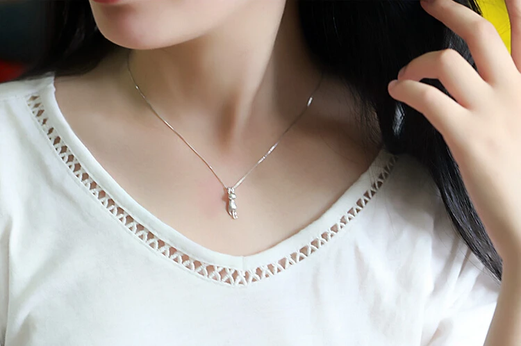 Silver Color  Necklaces Cats Pendants&Necklaces Necklace Fine Jewelry Colar de Plata  VNS8006