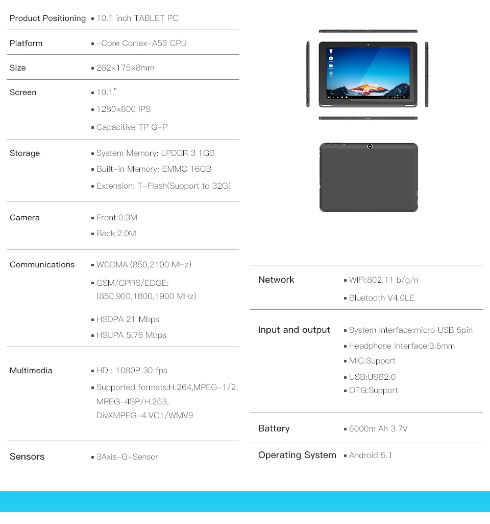 YUNTAB 10," Android 5,1 B102 четырехъядерный планшетный ПК с мини портом HDMI, 1280*800 ips сенсорный экран Двойная камера 6000 мАч батарея