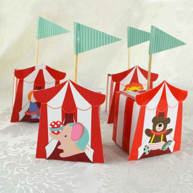 

100 Pcs/Lot Red Circus Shape With Blue Flag For Baby Shower Candy Diy Box Wedding Birthday Party Decoration For Guests