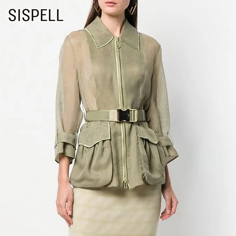 SISPELL одноцветное приталенное пальто с поясом для женщин воротник лацканами