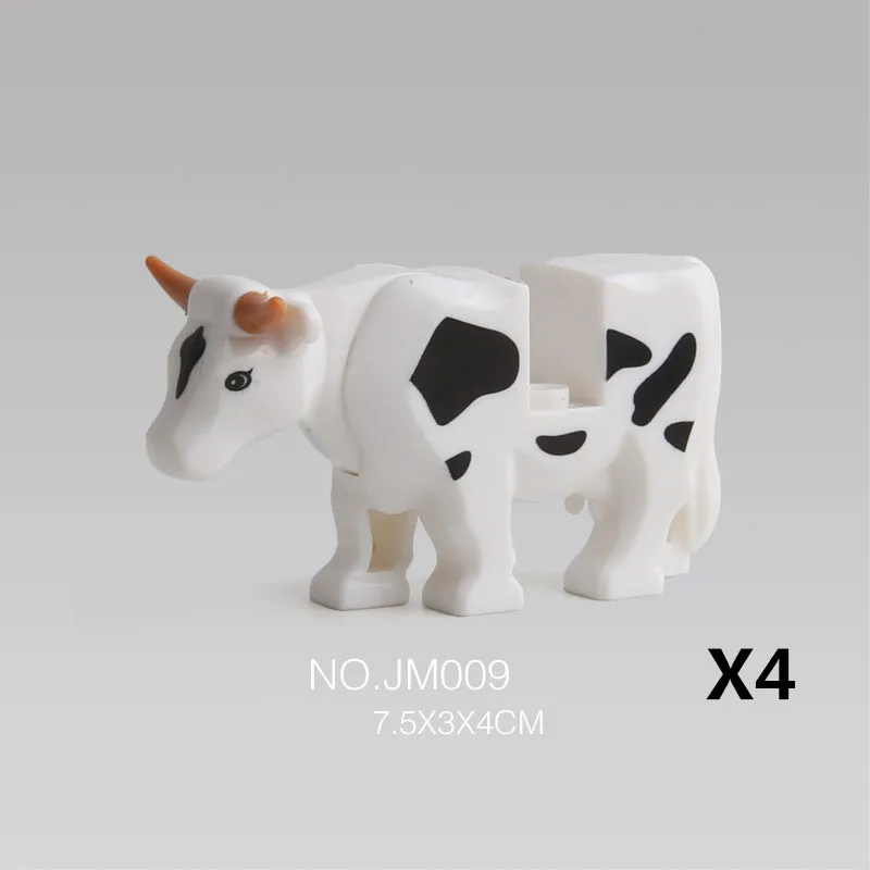 WhiteCow-4pcs Животные строительные блоки Акула Леопард корова крокодилы кирпичи развивающие игрушки для детей подарок животные город аксессуары C095 - Цвет: WhiteCow-4pcs