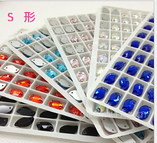 

72pcs 6x12mm S Shape Glass Crystal Rhinestons Many Colours For Chooses Glitter