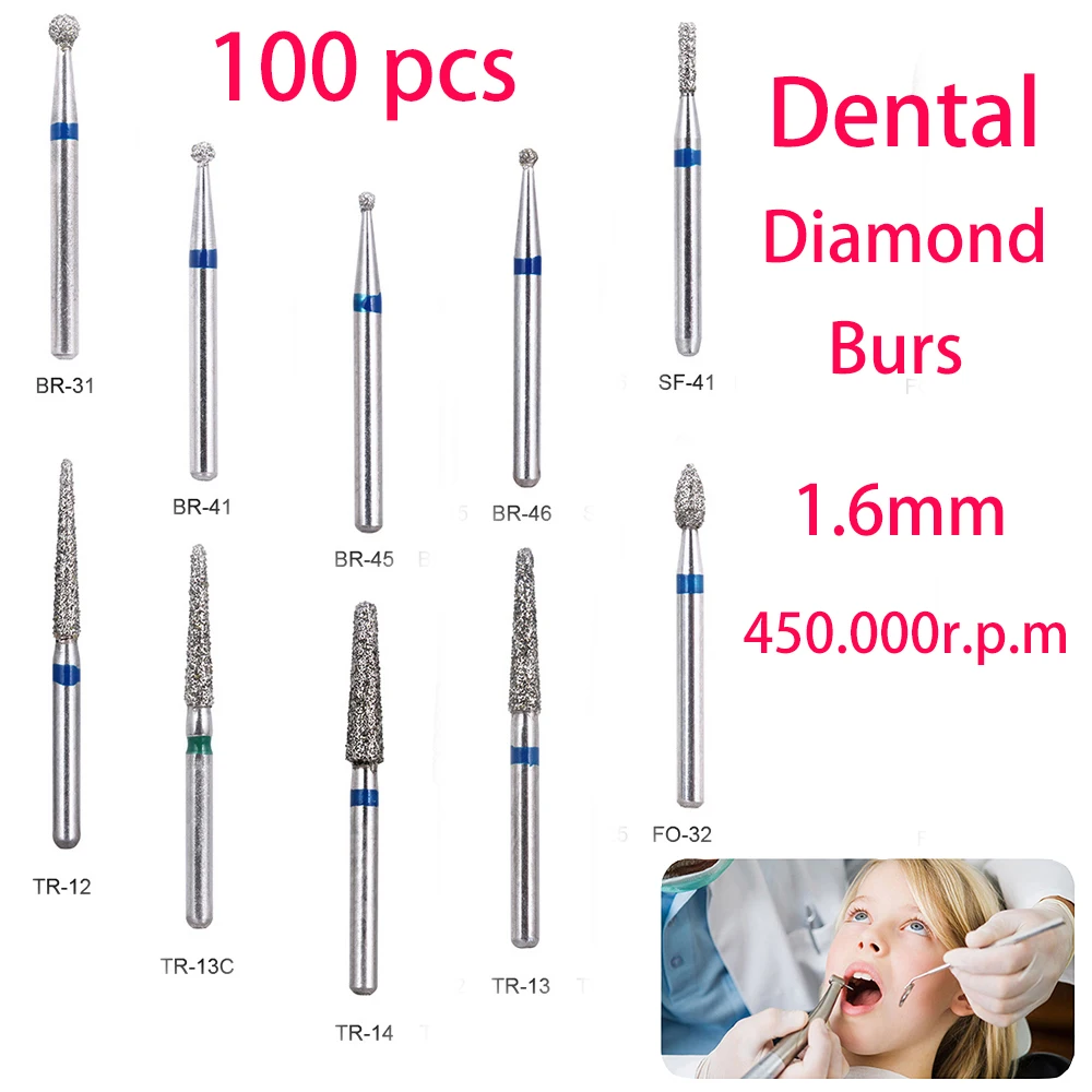 100 adet BR-31 Dental elmas uç matkap diş hekimliği Burs yüksek hızlı el aleti kolu çapı 1.6mm diş hekimi araçları BR-41 TR-13 FO32