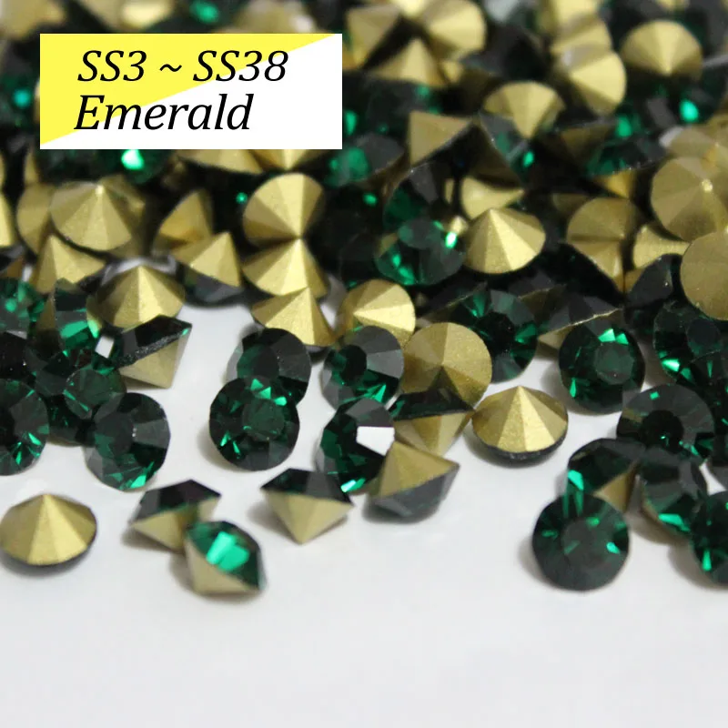 Emerald SS16-SS38 блестящие хрустальные стразы круглые с заостренным фольгированным дном сзади стекло камень для одежды сумки - Цвет: Emerald