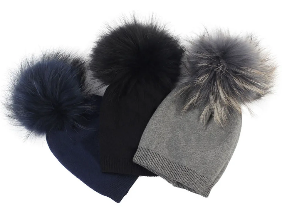 Детская шапочка, Осенняя шерстяная шапка Skullies, шапочки с помпоном из меха енота для новорожденных мальчиков и девочек, громоздкая зимняя шапка с помпоном из натурального меха