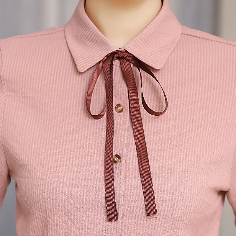 Женская деловая рубашка с бантом элегантная офисная блузка в полоску коротким