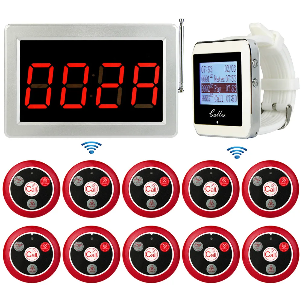 Беспроводной пейджер система вызова ресторана Голосовая приемник + наручные